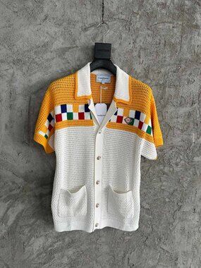 Casablanca Yellow And White Checkered Knit Cardigan